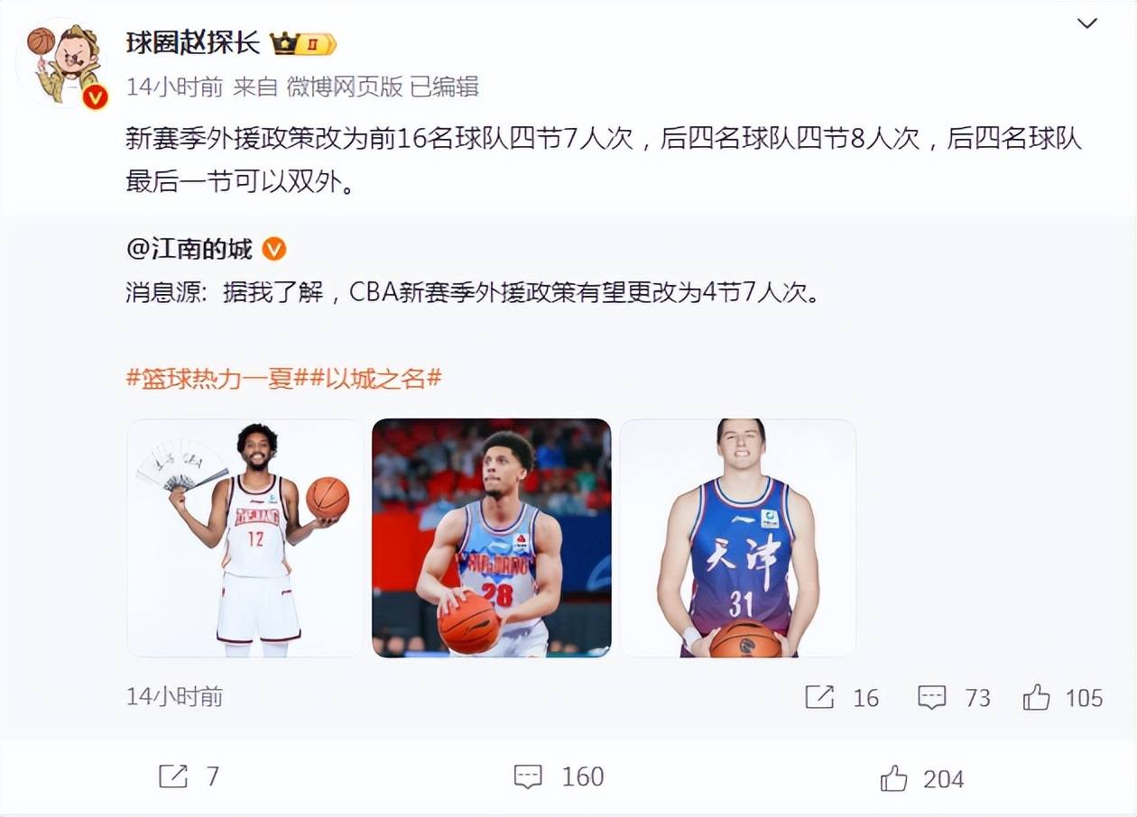 包含CBA新赛季两大变化：限制外援更换次数+放宽注册年龄的词条